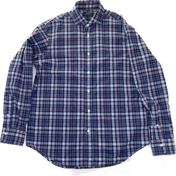 POLO Ralph Lauren Men’s M Plaid Button-Down Shirt Royal Navy Blue Multi - Picture 2 of 10